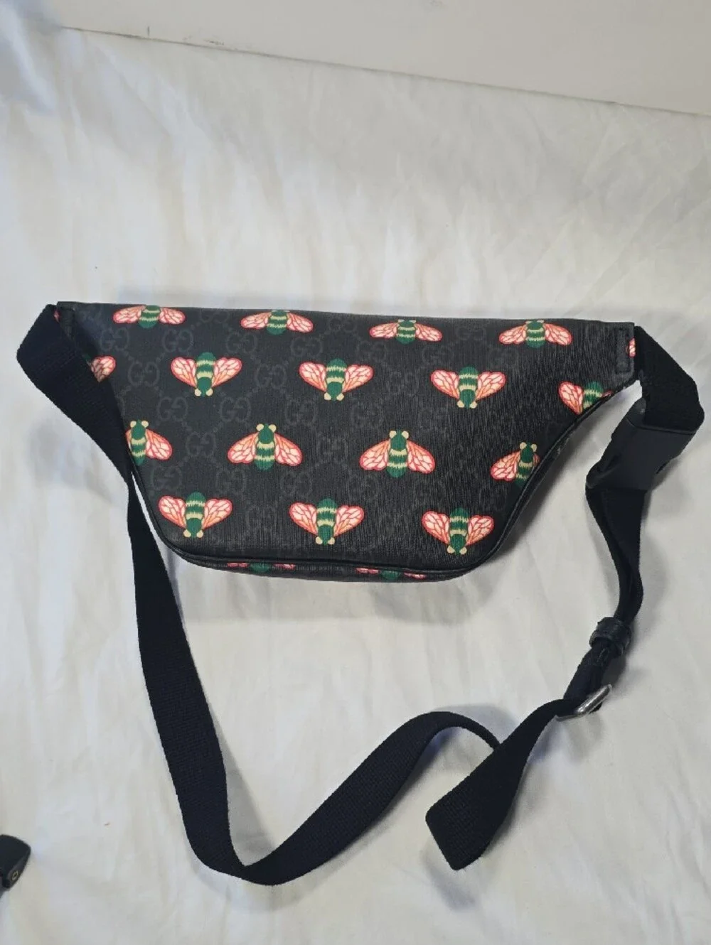 Gucci Black GG Bee Print Waist Bag